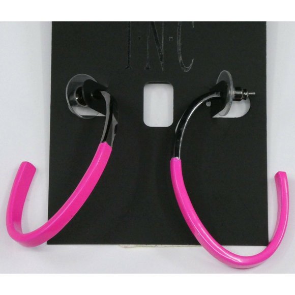 New Inc Med Pink/Black Thin Hoop Earrings $29.50 - Picture 2 of 4